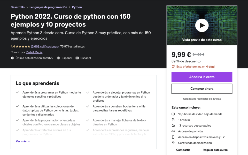 Python 2022. Curso de python con 150 ejemplos y 10 proyectos